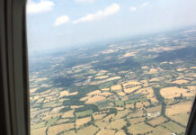 View from aircraft window heading towards France from UK, photo by A Howse