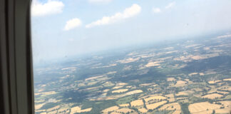 View from aircraft window heading towards France from UK, photo by A Howse