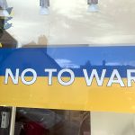 No To War Poster, Dentist Surgery, Chichester, West Sussex