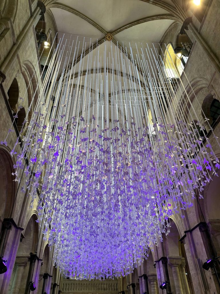 Peace Doves Installation in Chichester Cathedral by Peter Walker - view from main aisle. Photo by A.Howse