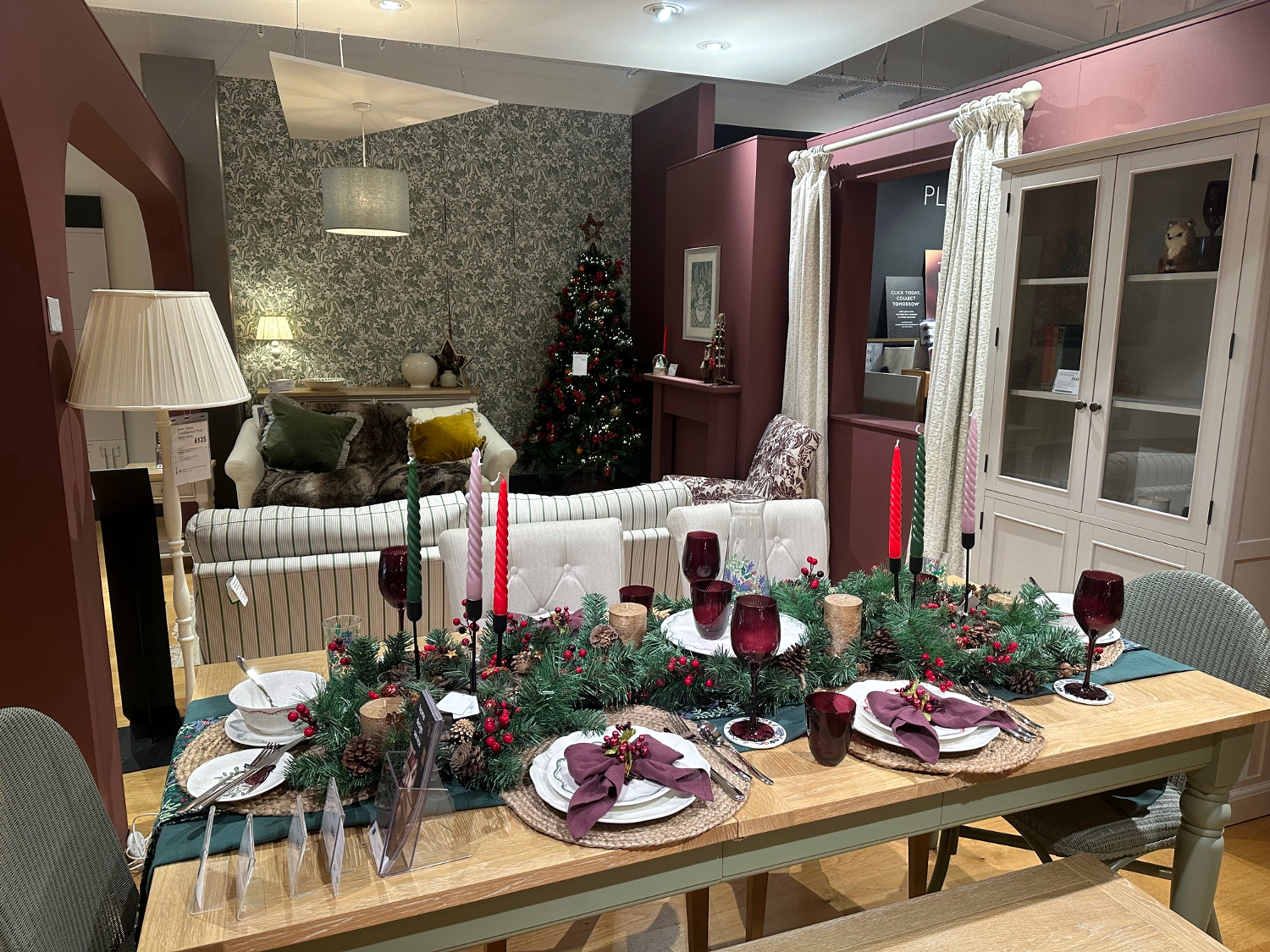 Traditional Christmas room decoration, John Lewis, Chichester, West Sussex. Photo by A.Howse