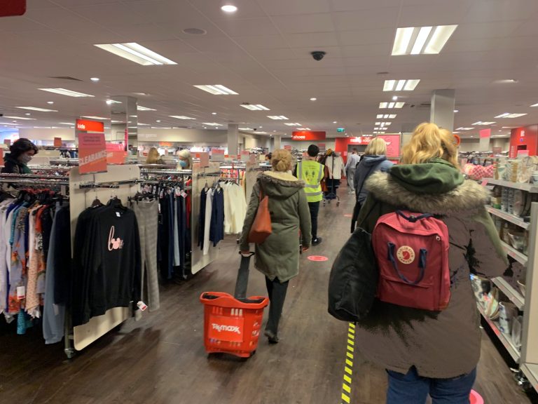 TK Maxx store interior with customers, Sussex. TK Maxx part of Pegasus retail security initiative UK, Photo by A.Howse
